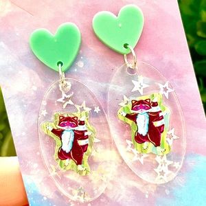 Lisa Frank Raccoon Acrylic Dangle Earrings